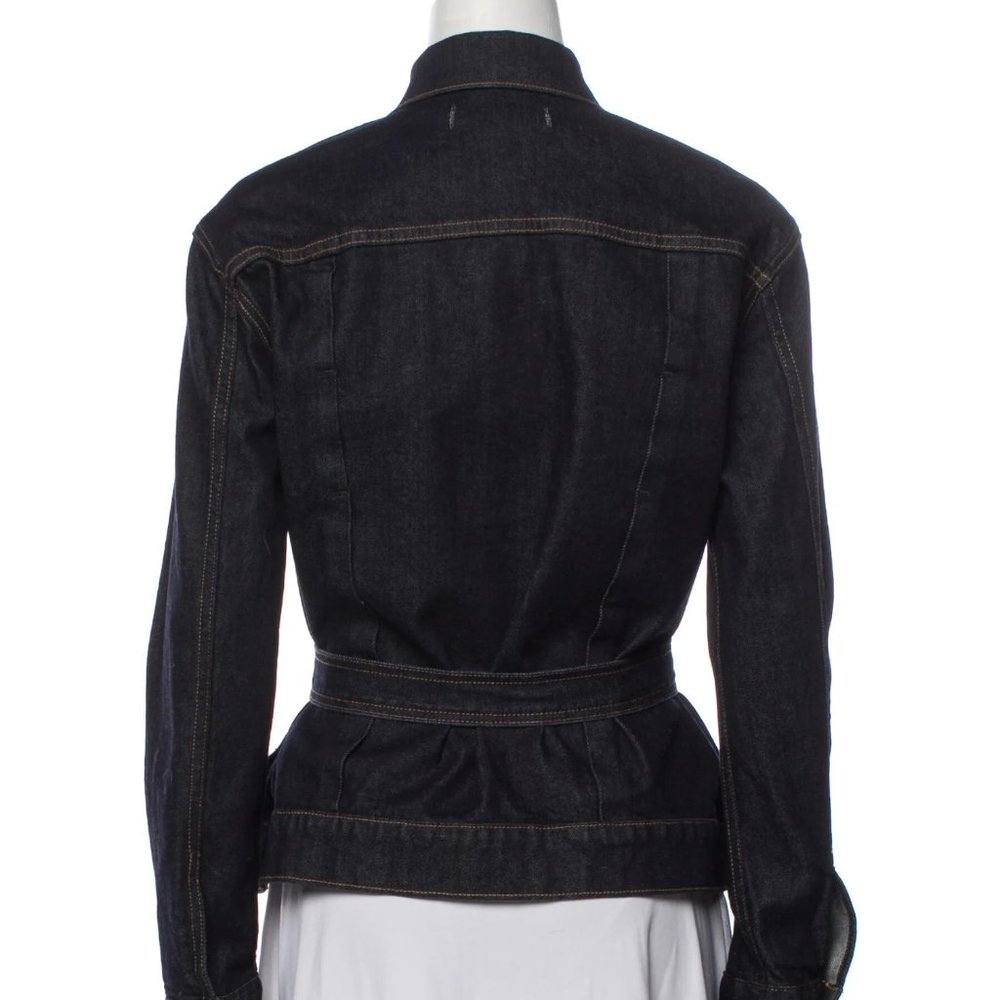 Trave Blue Pointed Collar Flap Pockets Button Closure Belted Denim Jacket Small - Picture 3 of 12